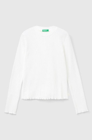 Slim fit rebrasta bombažna majica z dolgimi rokavi