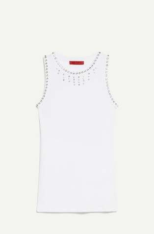 Rhinestone cotton vest top