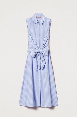 Striped shirt dress with bow