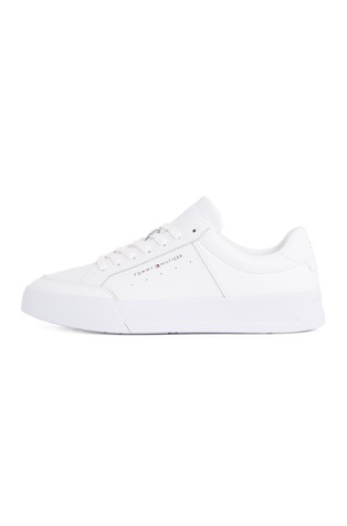 TOMMY HILFIGER Usnjene superge s kontrastnim logotipom Bela - White 4