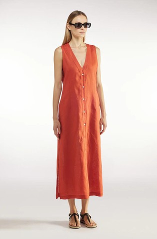 Sleevelees midi linen dress
