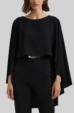 RALPH LAUREN Belted Cape Georgette Jumpsuit Black 3