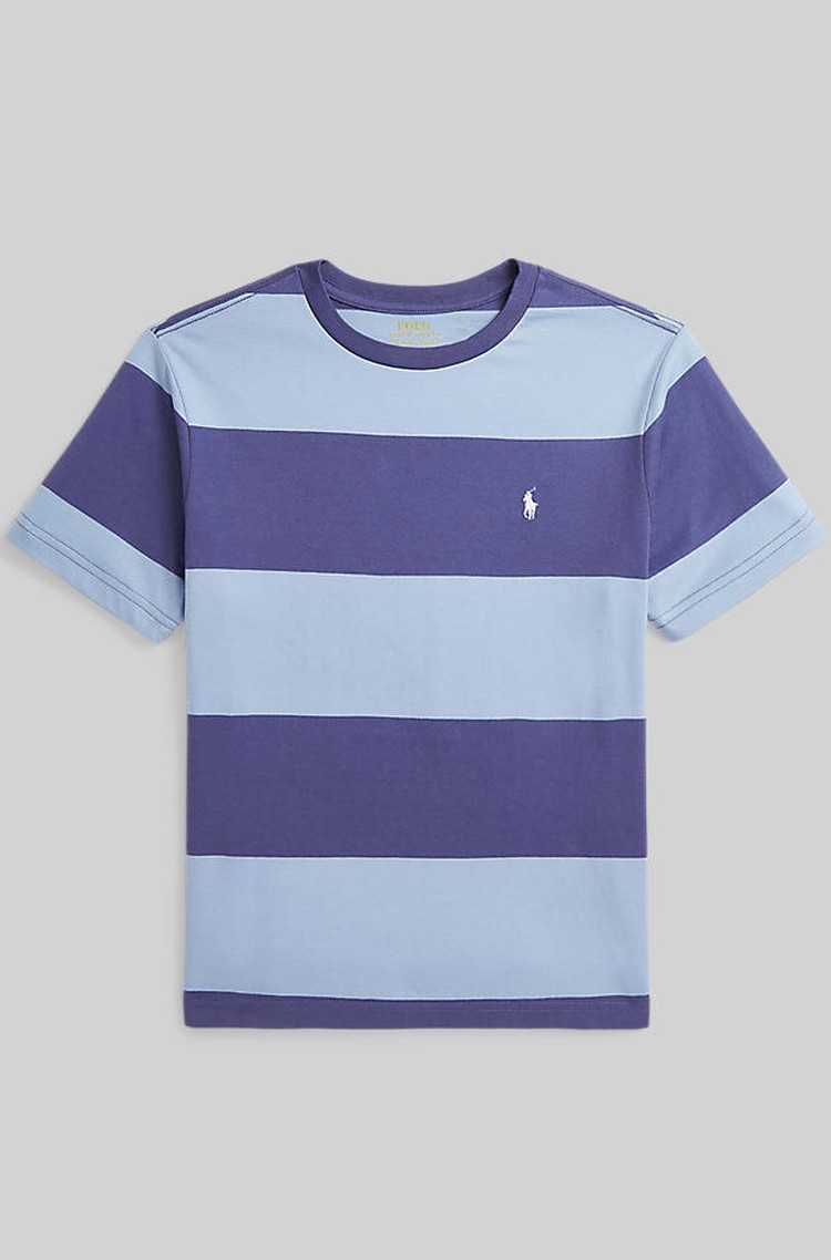 RALPH LAUREN Striped Cotton Jersey Tee Chambray Blue / Classic Blu 