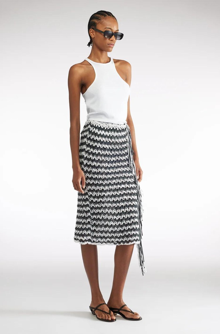 LIVIANA CONTI Knitted skirt with tassels Black / White 