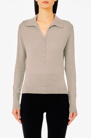 Cotton-cashmere blend polo long sleeve knit