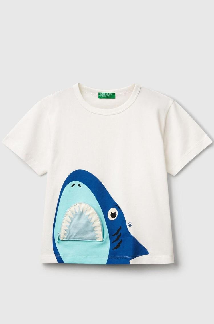 BENETTON T-shirt with print and applique White 