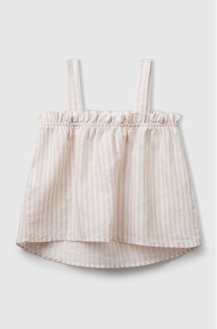 BENETTON Patterned top in linen blend Beige 2