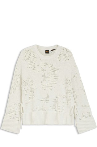 Oversized-fit cotton-blend sweater with knitted pattern