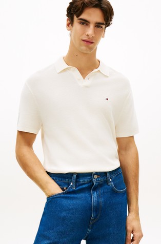 Relaxed fit pletena polo majica s kratkimi rokavi