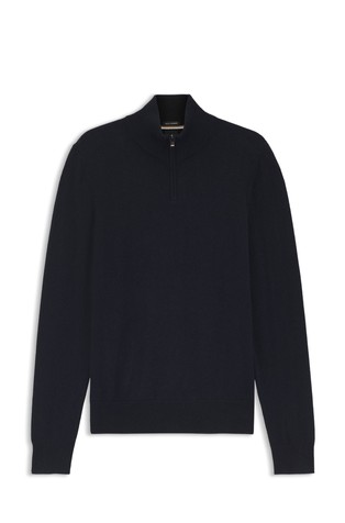 Pleten pulover z delno zadrgo iz volne in kašmirja