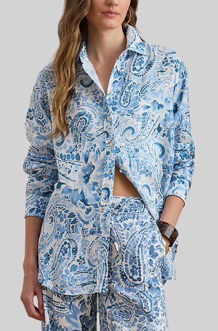 Relaxed fit lanena srajca s paisley vzorcem