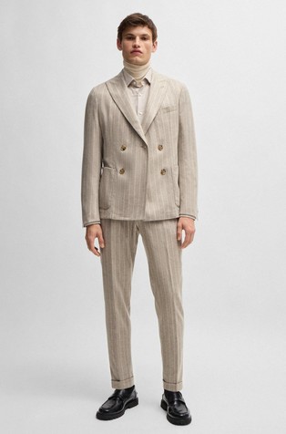 Slim fit črtasta obleka iz volnene mešanice