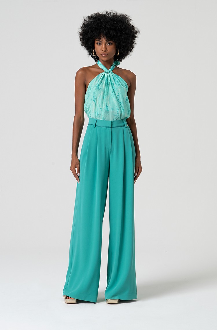 FRACOMINA Palazzo pant with high waist Turquoise 