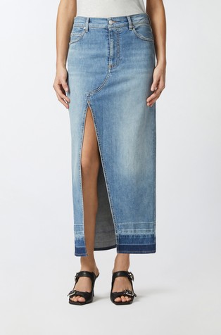 Dolgo denim krilo z razporkom