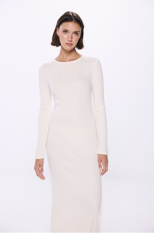 SPRINGFIELD Midi knit dress with slit Stone 3