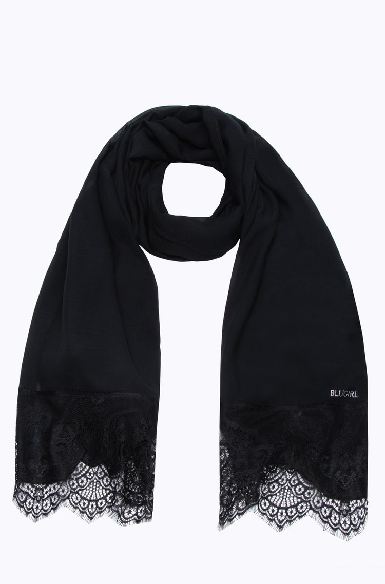 BLUGIRL Modal-silk scarf with lace Black 