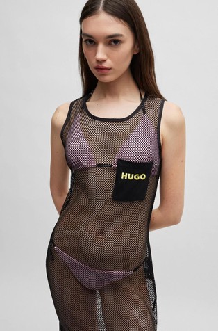 HUGO BOSS Sleeveless dress in net mesh with logo embroidery Black 3