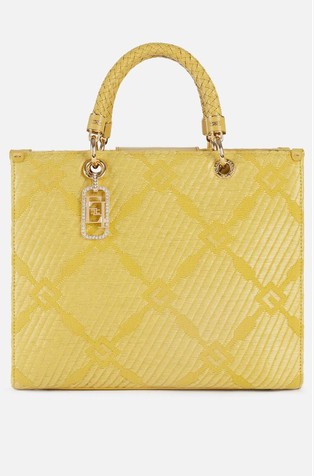 Tote bag in jacquard fabric with charm