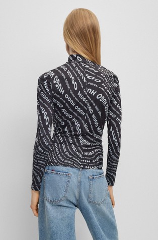 HUGO BOSS Mock-neck top with all-over logo pattern Black 2