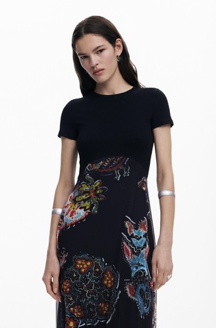 DESIGUAL Mix material dress designed by Mr. Christian Lacroix Black / Multi 5