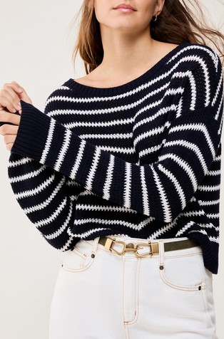 Pleten bombažen pulover s črtastim vzorcem