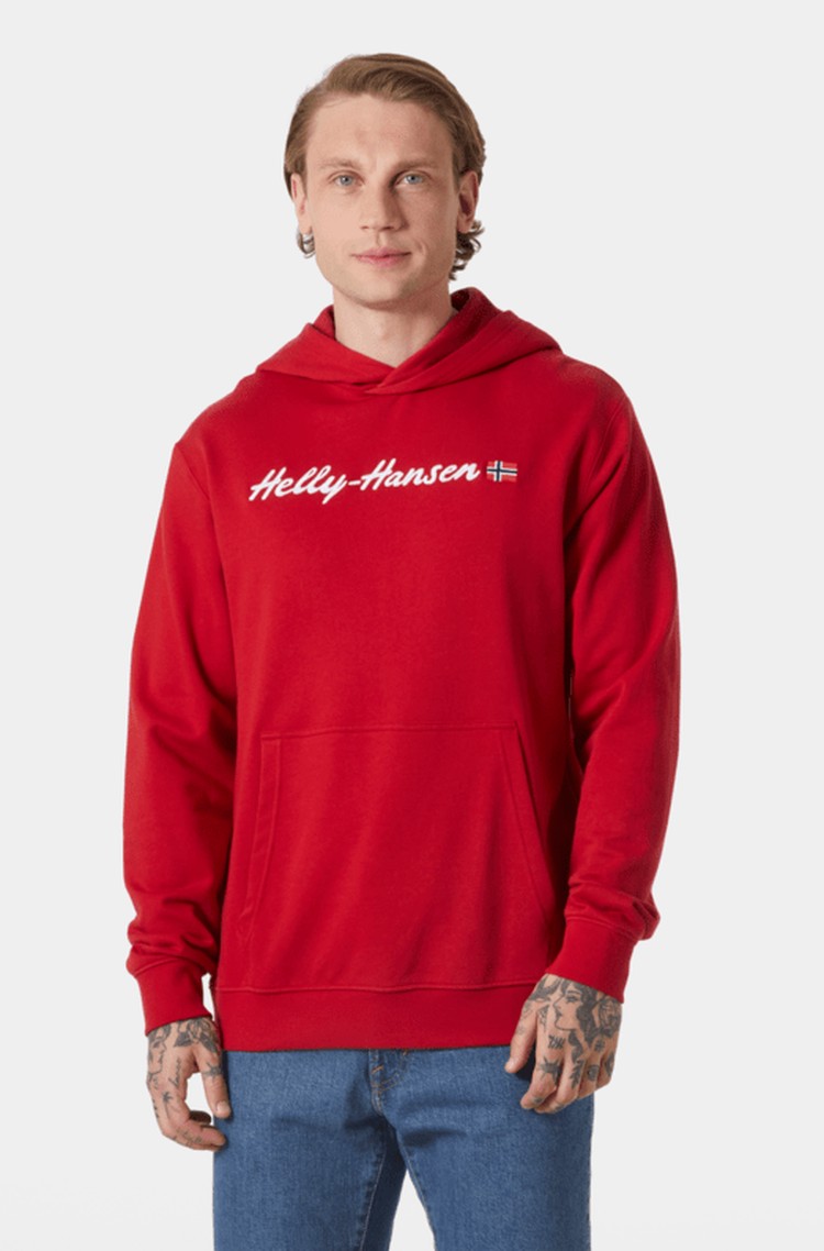 HELLY HANSEN Core logo pulover s kapuco iz bombažne mešanice Rdeča - Red 