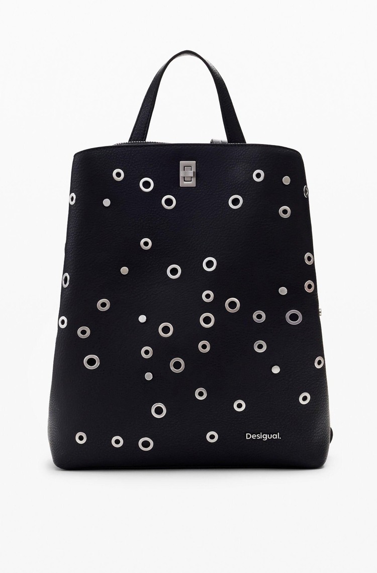 DESIGUAL Medium nahrbtnik z zakovicami Črna - Black 