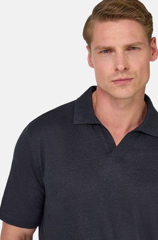BOGGI MILANO Stretch Linen Jersey Polo Shirt Navy 3