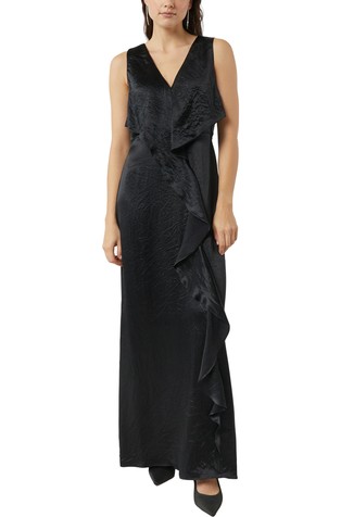 Dolga satenasta obleka z globokim V-izrezom