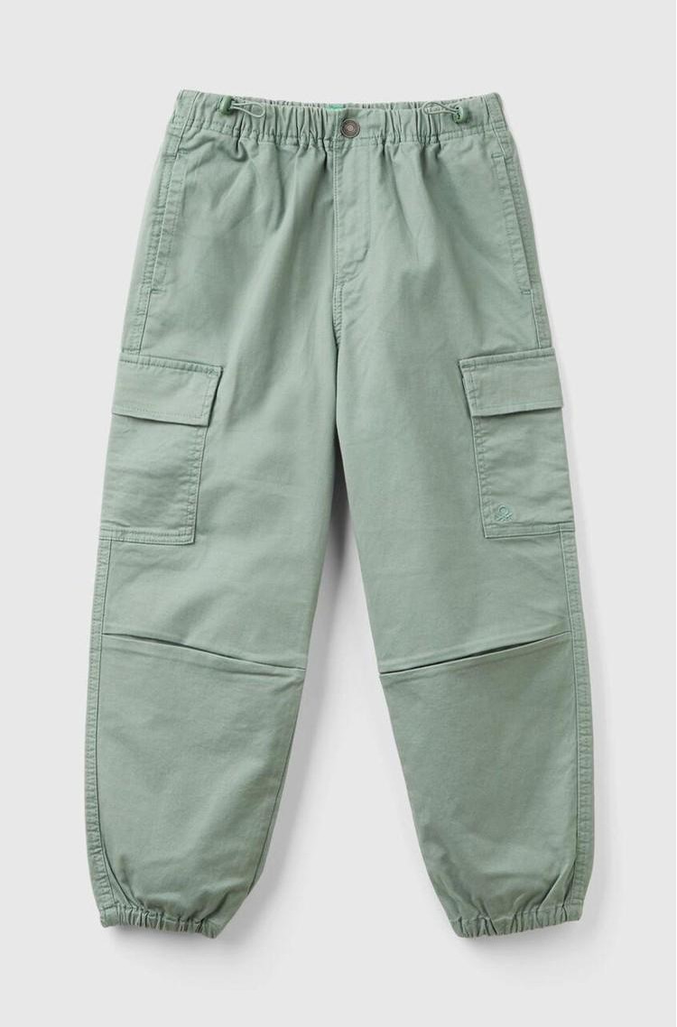 BENETTON Relaxed fit cargo hlače iz elastičnega bombaža Zelena - Green 
