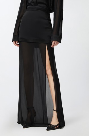 Long skirt in sheer georgette and satin