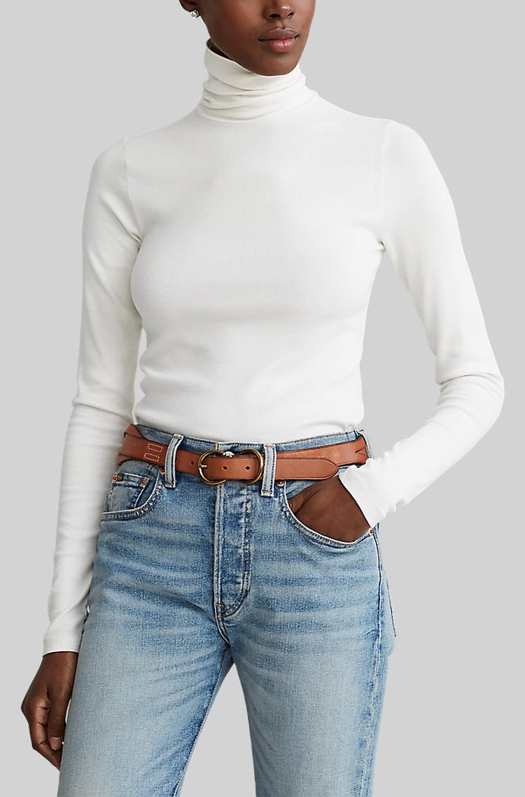 RALPH LAUREN Raztegljiv rebrast puli Bela - White 
