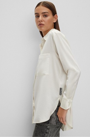 HUGO BOSS Oversized fit satenasta srajca Bela - White 2