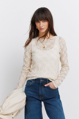 Sheer floral knit sweater