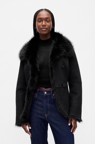 Ženska jakna iz veganskega semiša in umetnega krzna