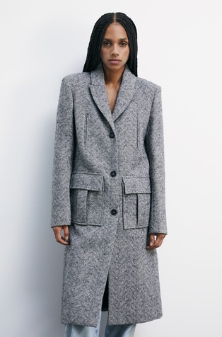 Midi plašč z vzorcem ribje kosti