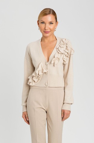 Wool blend cardigan with ruffles