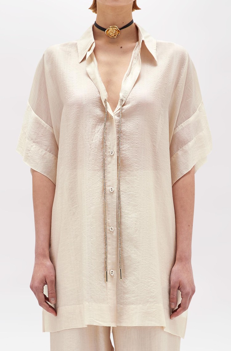 BLUGIRL Relaxed fit daljša srajca s svetlečo zatezno vrvico Bež - Beige 