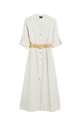 Striped linen dress with belt