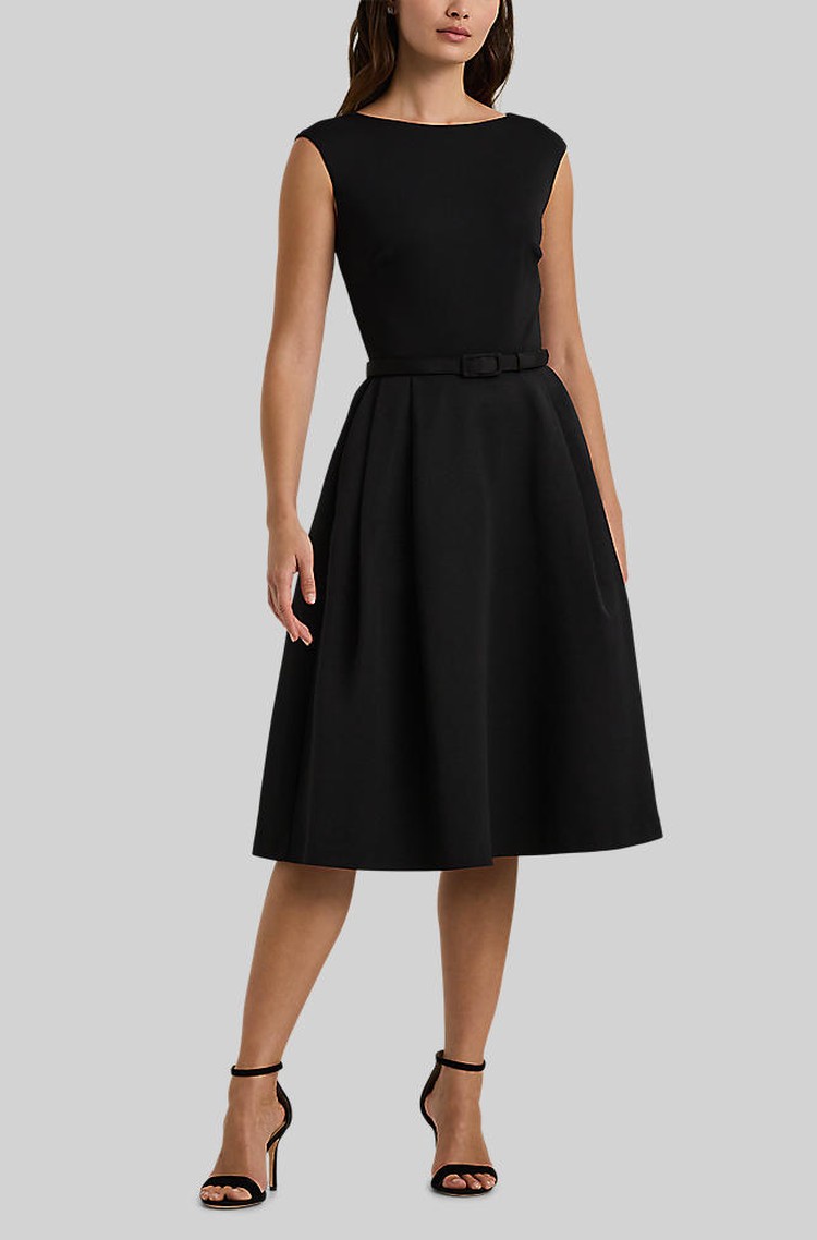 RALPH LAUREN Cocktail obleka iz jerseya s pasom Črna - Black 