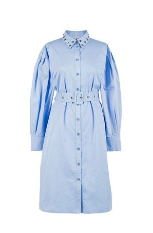 Bombažna srajčna obleka z rinkami in okrasnimi kamenčki