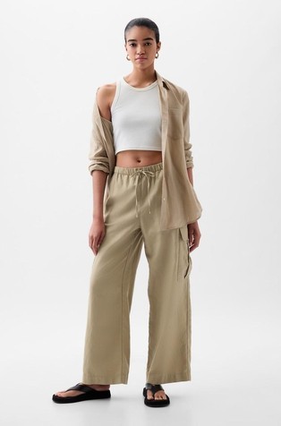 Linen-Cotton Pull-On Cargo Pants