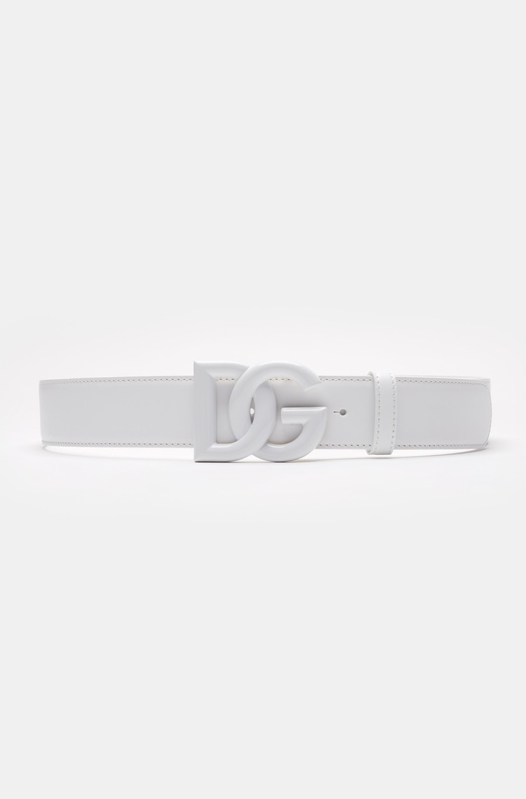 DOLCE &amp; GABBANA Leather belt with crossover DG logo buckle White 