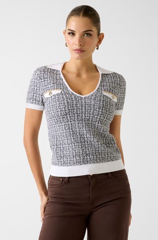 Pletena polo majica s tvidasto teksturo