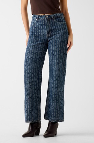 Logo jeans hlače s širokimi hlačnicami