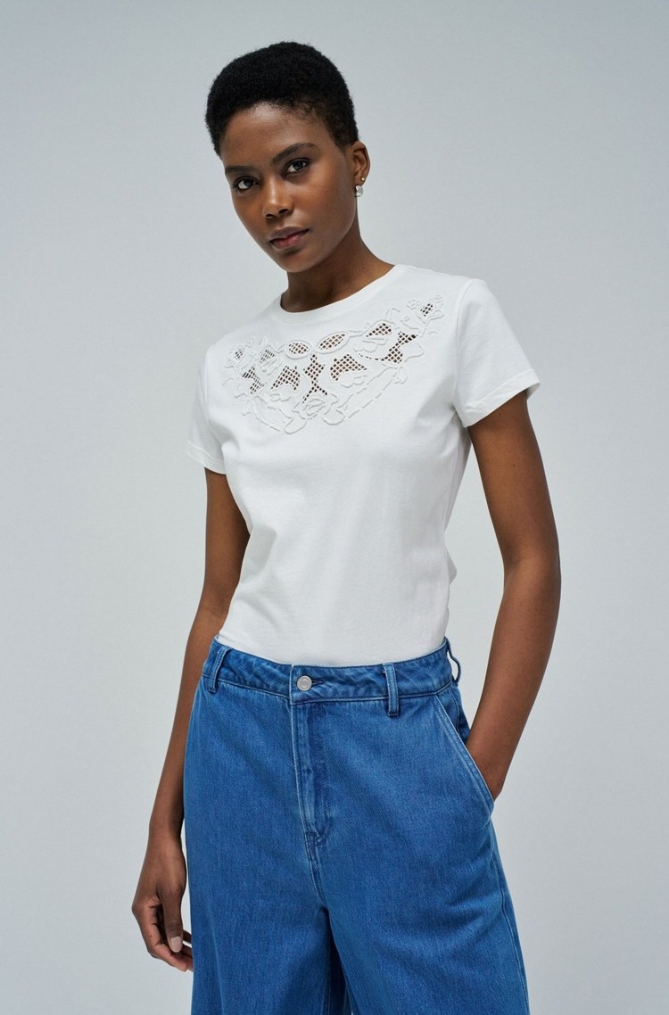 SALSA JEANS Cotton T-shirt with embroidery White 