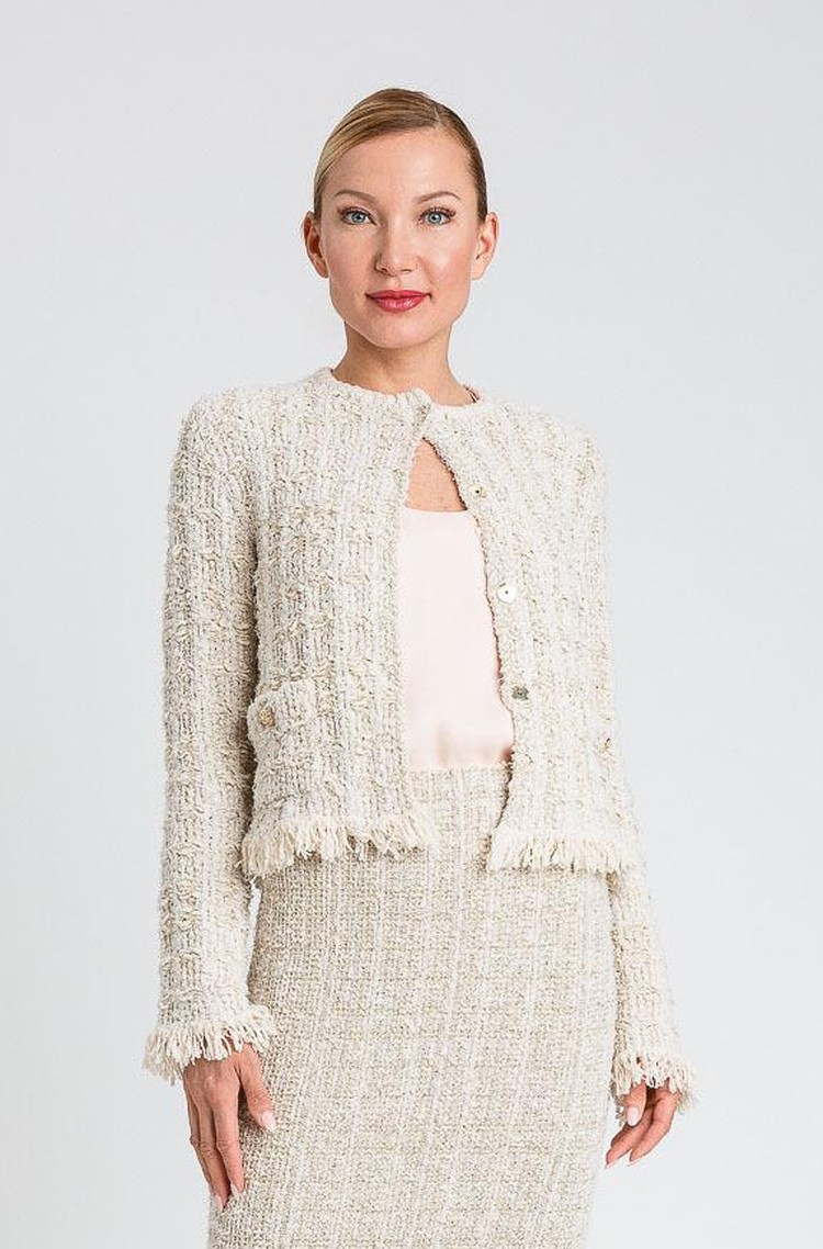 TWINSET Jacquard knit jacket with lurex Snow Gold Lurex Jacquard 