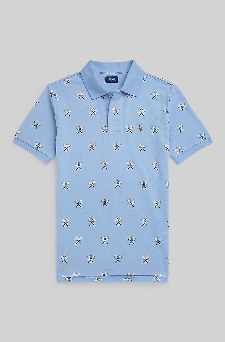 RALPH LAUREN Cotton Mesh Polo Shirt Mini Tennis Print 