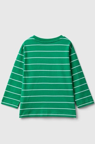 BENETTON Črtasta majica z dolgimi rokavi in našitkom Zelena - Green 2