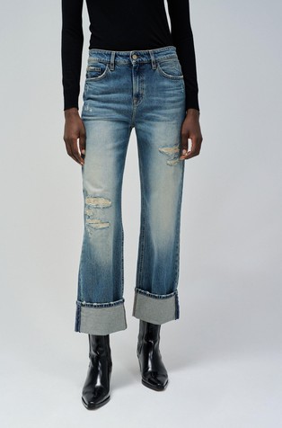 True straight fit jeans hlače z raztrganinami
